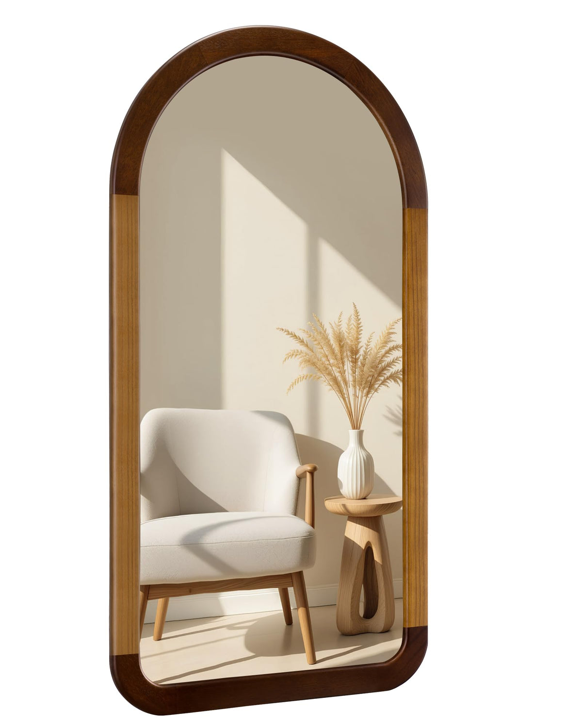 Arched Mirror 24 x 47 Inch,Wood Rustic Bathroom Wall Mirror with Wood Frame