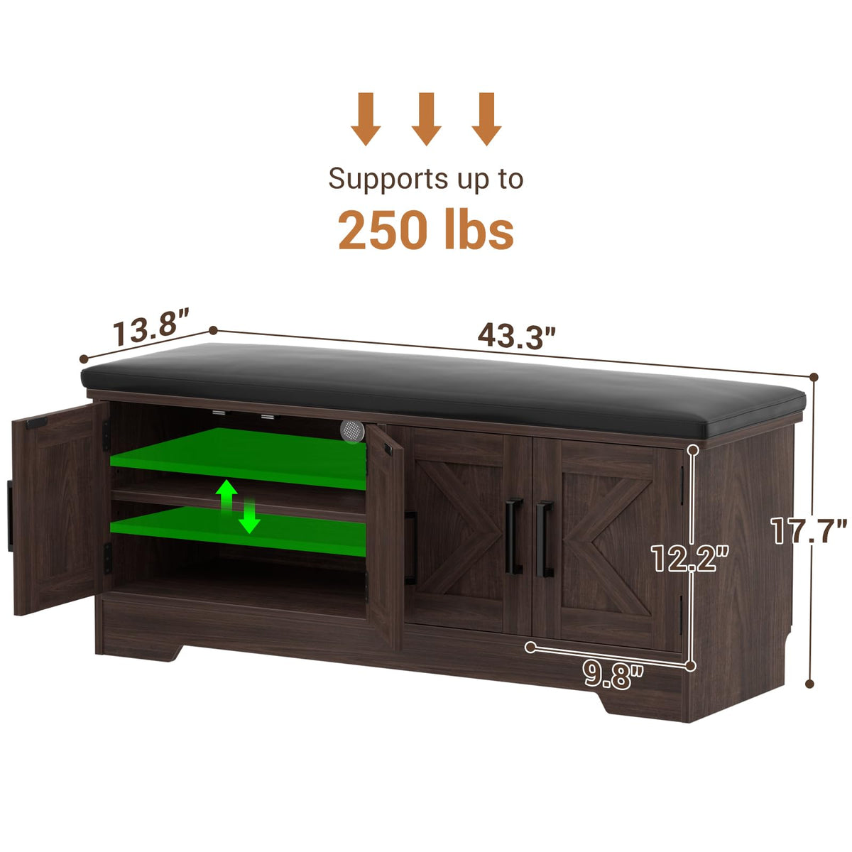 43.3" Farmhouse Shoe Storage Bench with Cushion