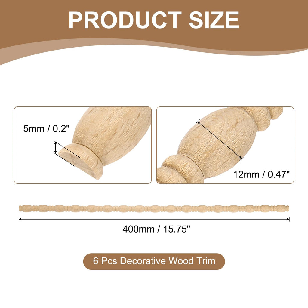 6pcs 15.75" Decorative Wood Trim Unfinished 3D DIY (Gourd Line 12mm)