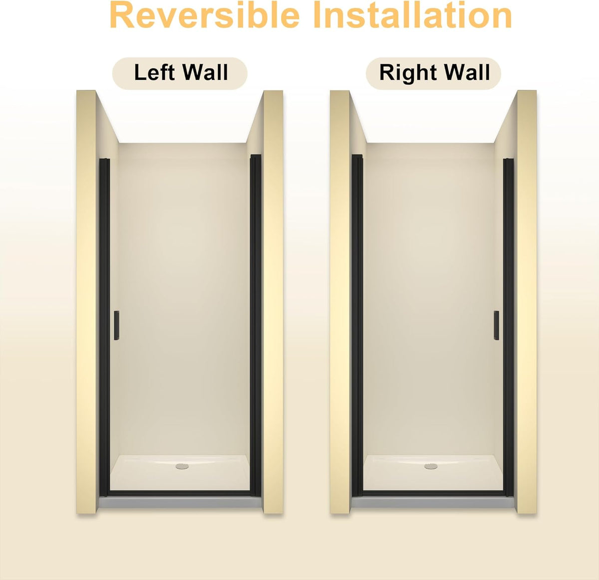 32” x 72” Pivot Swing Shower Door, 1/4 inch Tempered Glass Panel Hinged Shower Door in Matte Black Finish
