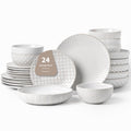 24 Piece Dinnerware Sets for 8, Premium Stoneware Plates and Bowls Sets with pasta and soup bowls, Microwave &