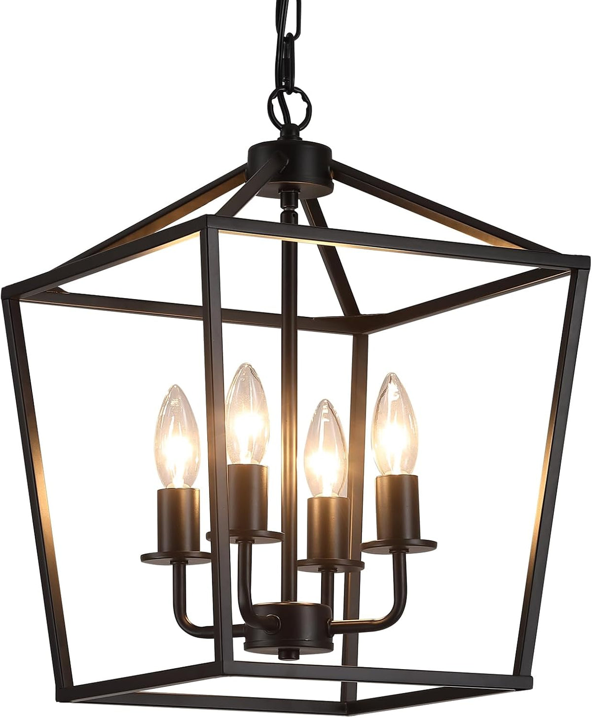 UL Listed Black Industrial 4 Light Lantern Chandelier Ceiling Light Fixtures Farmhouse Metal Cage Rustic Geometric