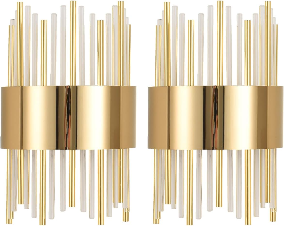 Crystal Sconces Wall Lighting, LED Modern Crystal Wall Sconces Set of Two, Art Deco Wall Sconce, Art Deco Sconce, for Bedroom, Living Room, Dining Room, LED 32W with Light Source,3000K