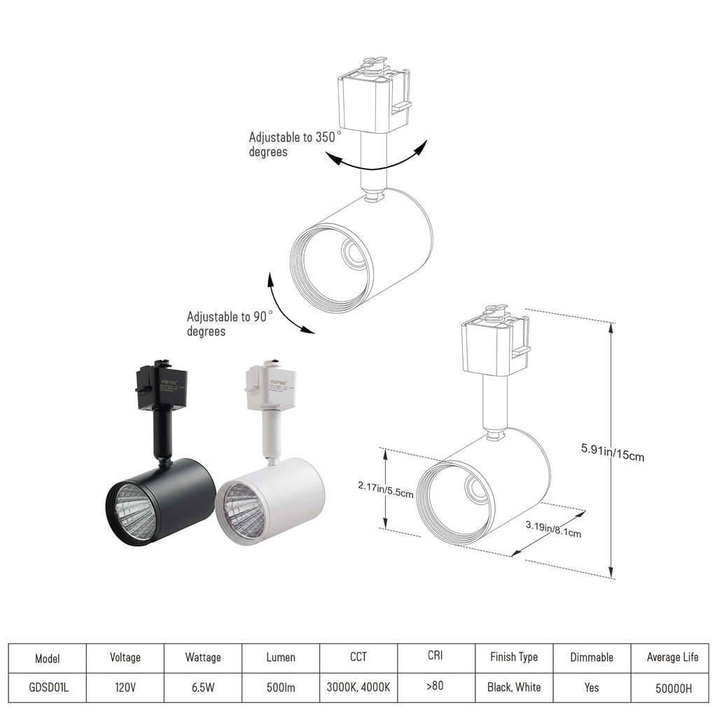 6.5W L Type LED Track Lighting Heads, White, 3000K, 6 Pack