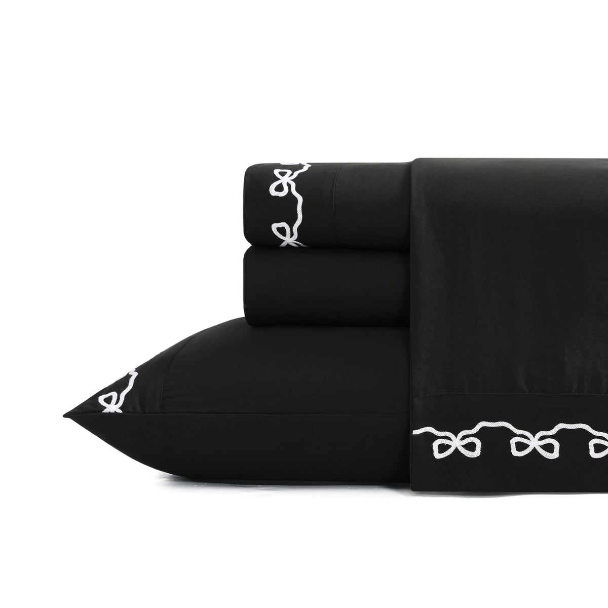 Embroidered 4-Piece Microfiber Sheet Set, Bow Black