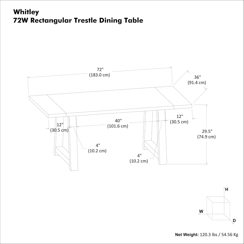 Whitley 72" Wide Solid Mango Wood Dining Table in Grey Wash