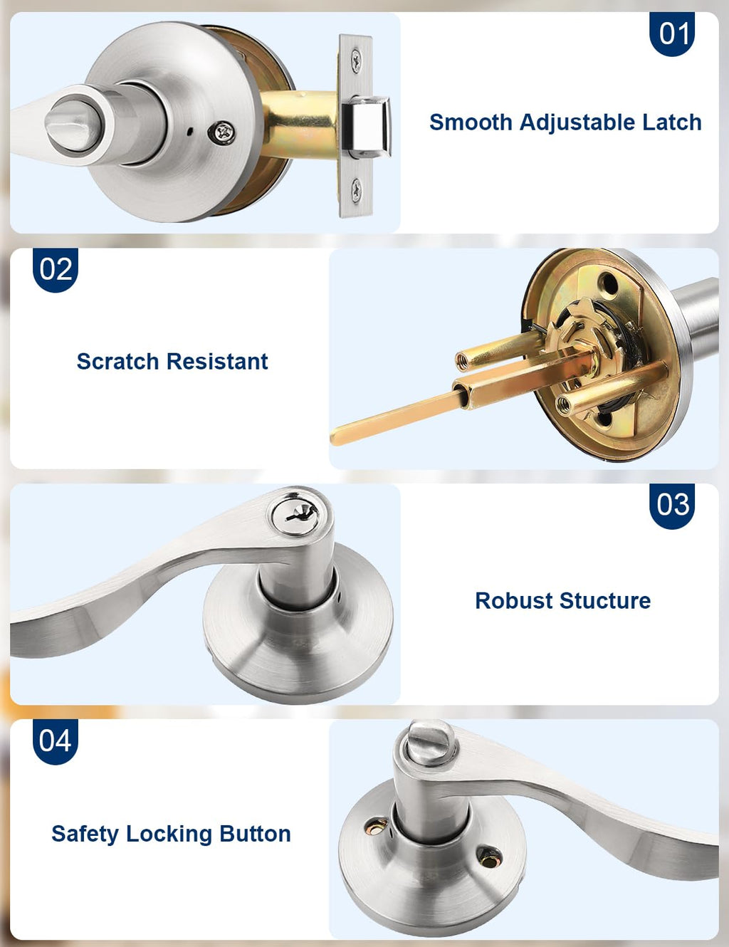 3 Pack Exterior Door Handle Entry Door Lever with Lock and Key, Entrance Door Handles Lockset in Satin Nickel Each
