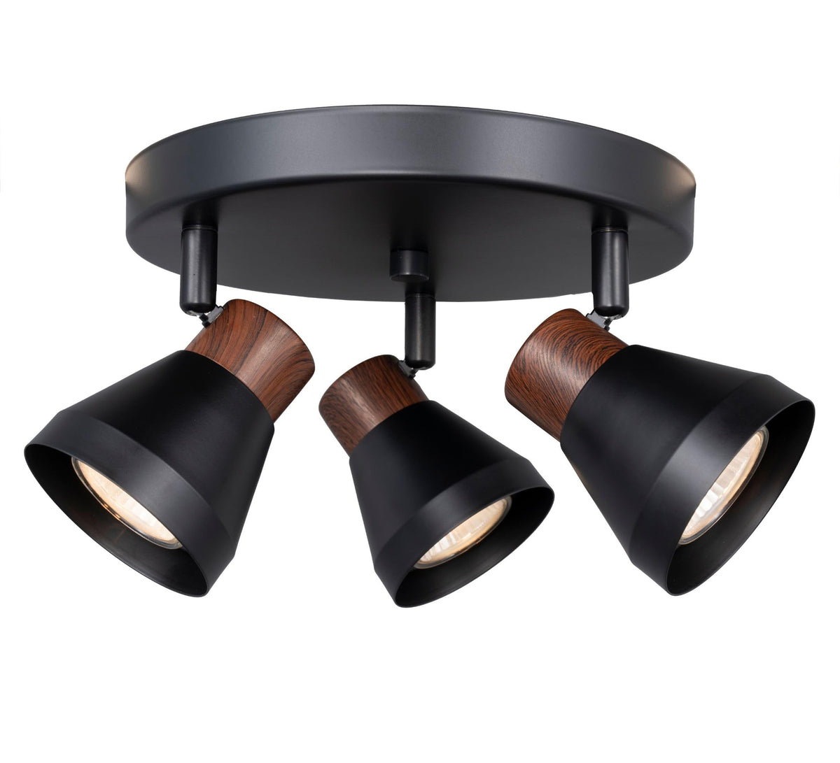 Modern Track Lighting Kit Black Faux Wood Accent,Adjustable GU10 Flush Mount Ceiling Fixture Pivot