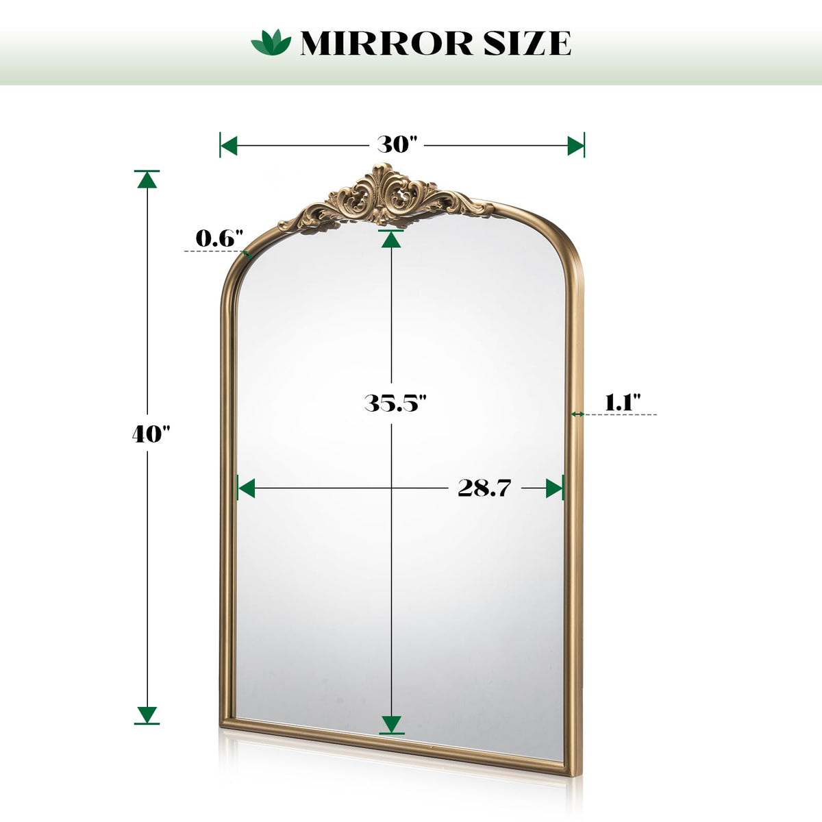 Vintage Gold Arched Wall Mirror, 30"x40" Antique Gold Mirror