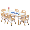 Kids Table and Chair Set Height-Adjustable Toddler & 6-Chair Set with Graffiti-Proof Desktop, Non-Slip Legs