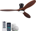 52-Inch Low-Profile Smart Ceiling Fan with LED Light and Solid Wood Blades
