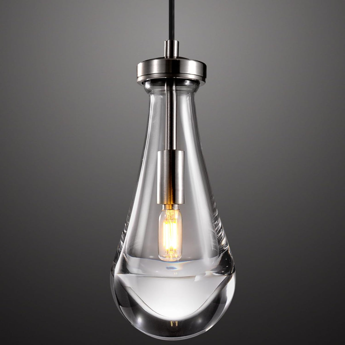 Raindrop Pendant Lights Kitchen Island Teardrop Nickel Hanging Light Fixtures Clear Solid Glass Pendant Light Modern Chandeliers for Dining Room Porch Corridor Living Room (1-Pack)