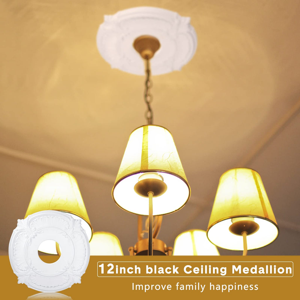 2pcs Ceiling Medallion for Light Fixtures Chandeliers,White,Classic