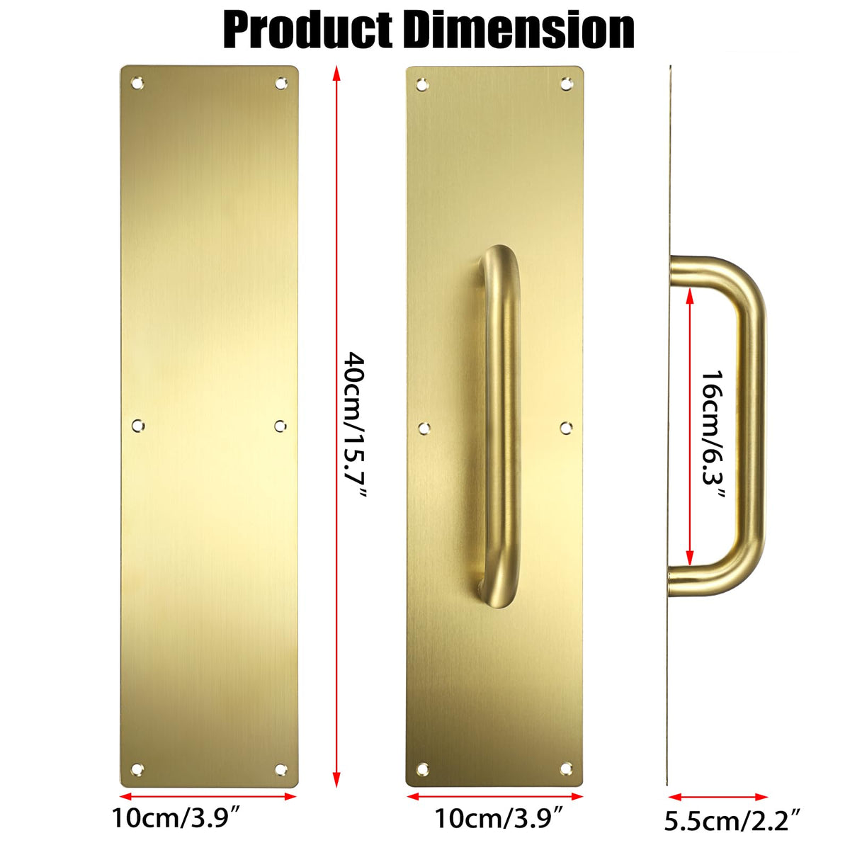 1 Set 16" Stainess Steel Door Handle Pull Push Plate Handles,Gold