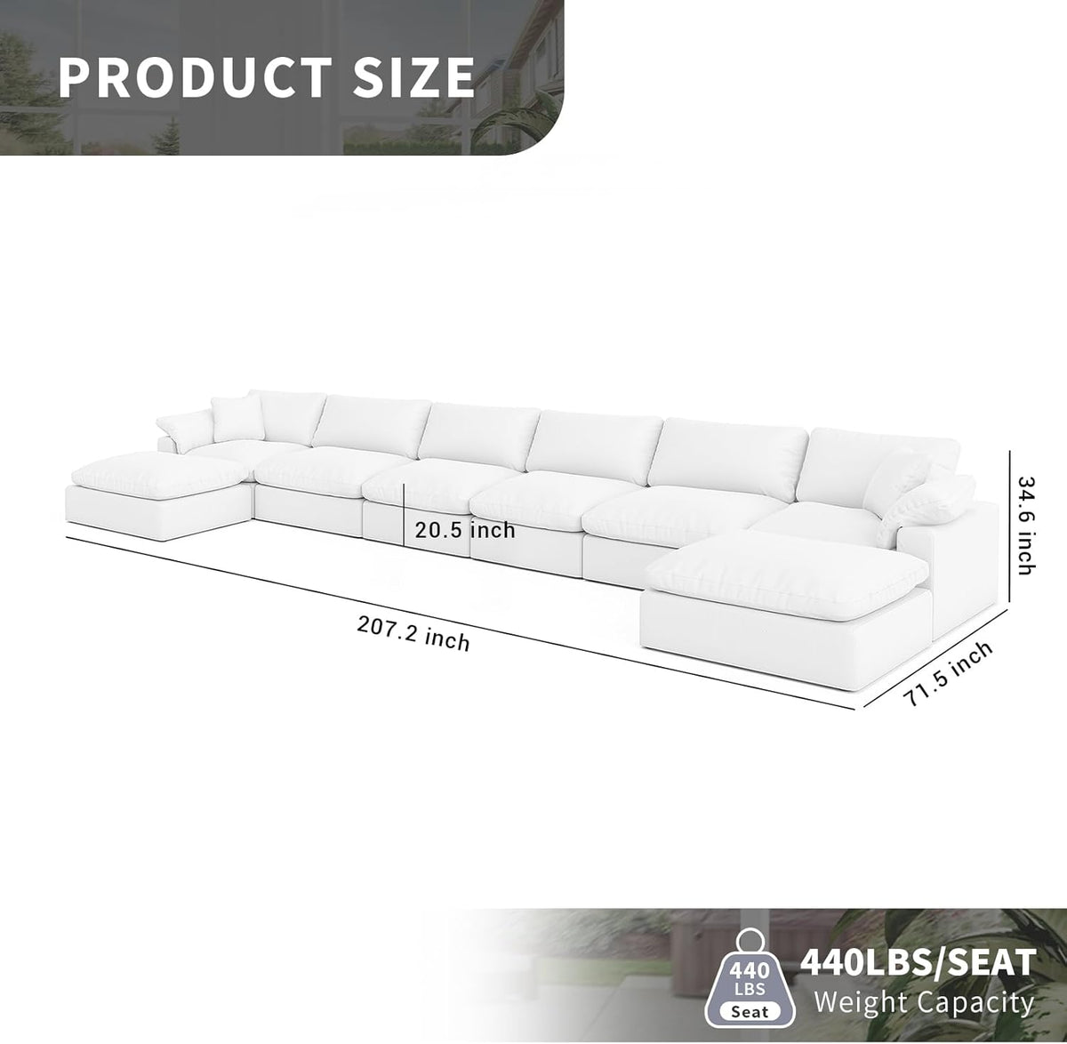 Cloud Modular Sectional Sofa, Oversized Down Feather Filled Sectional Sofa Comfy Upholstered Deep Seat Couches for Living Room, Convertible Spacious Sleeper Sofa Bed, Sofa Covers Washable&Replaceable