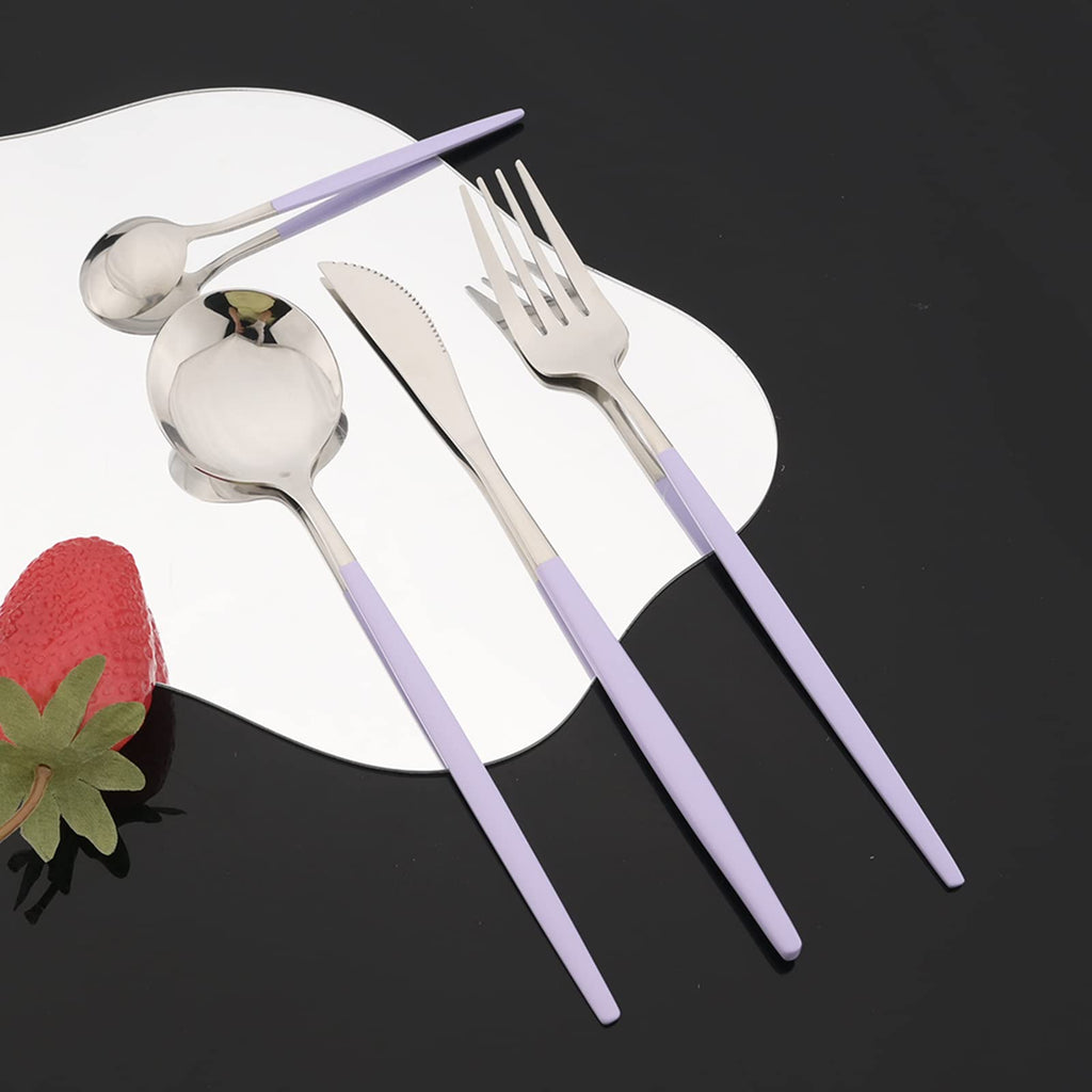 Flatware Set 24 Piece, Stainless Steel Silverware Set, Macaron Small Fresh Color Cutlery Set, Modern Elegant