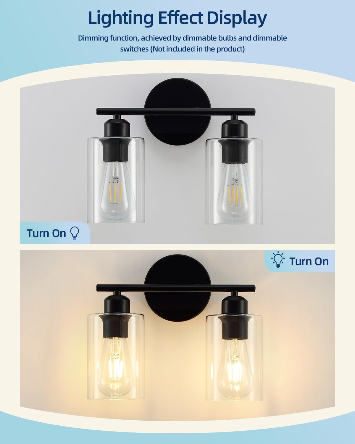 2-Light Bathroom Light Fixtures, Matte Black Bathroom Vanity Lights, Bathroom Lighting Fixtures Over Mirror with