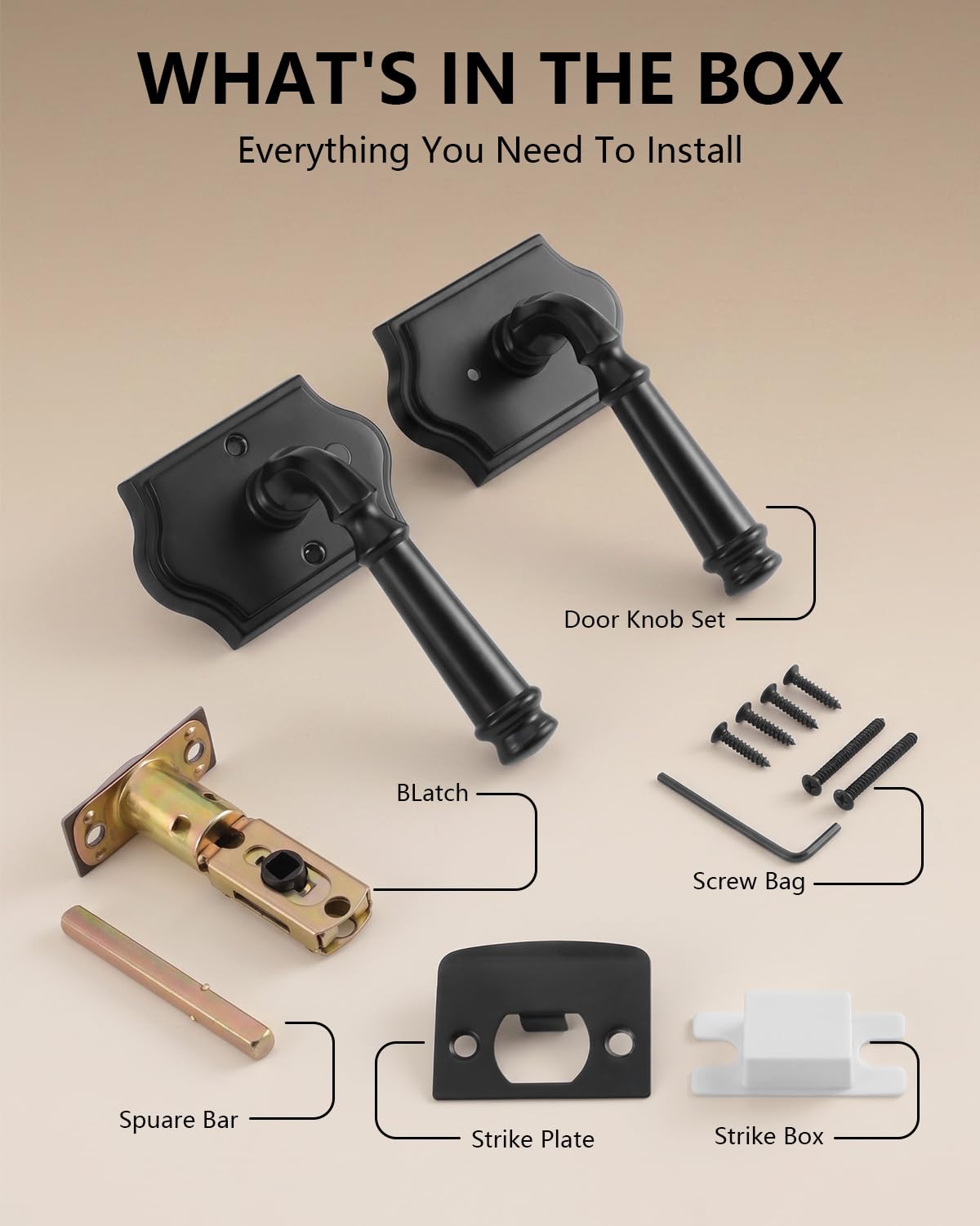 Interior Privacy Door Handle, Matte Black Arch Rosette Door Lever
