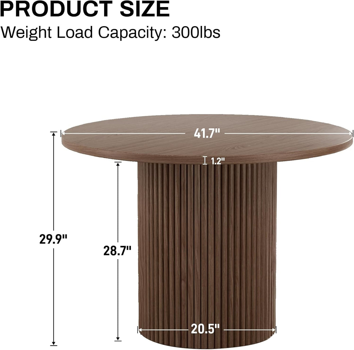 Round Dining Table, 41.7" Modern Wood Kitchen Table for 4, Pedestal Circle Dining Tables, Fluted Dining Table for Leisure, Coffee, Kitchen, Dining Room φ41.7" x 29.9"H (Walnut Color)