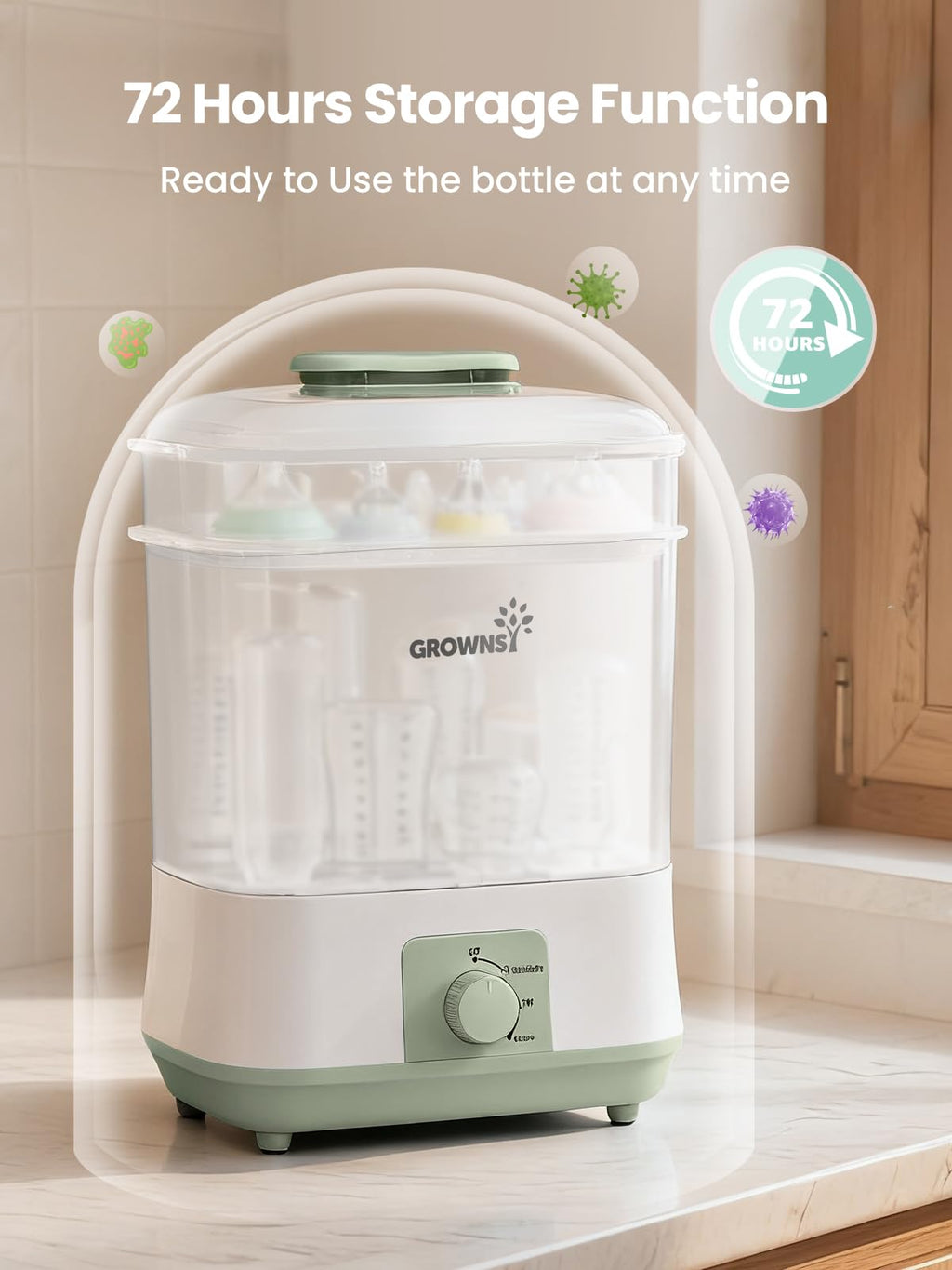Multi-Function Large Capacity Baby Bottle Sterilizer and Dryer, Green
