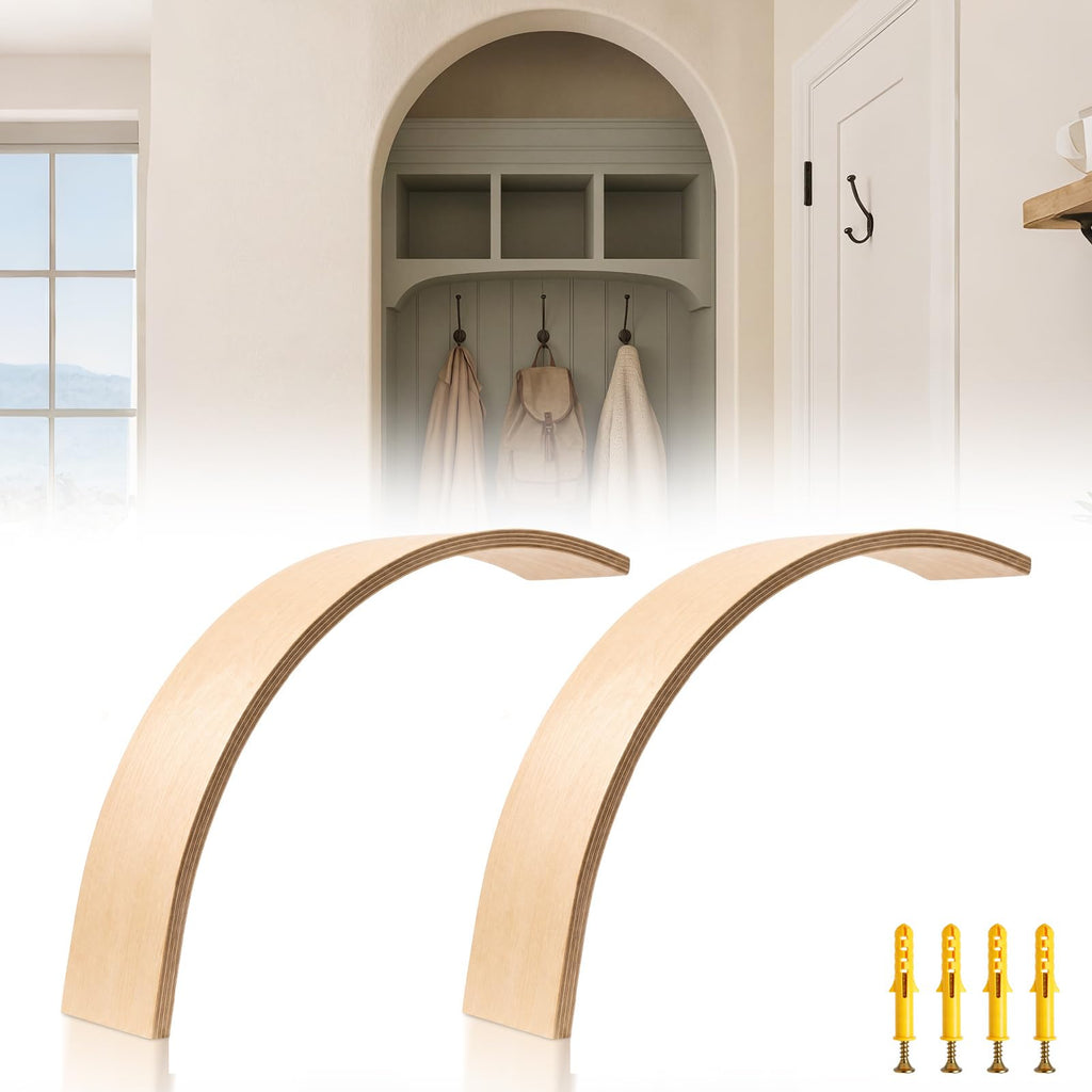 2 Pcs 12 x 12 x 3.5 Inches Wooden Doorway Arch Corner Kit with Screws Wood Rounded Arch Trim for Drywall Wall