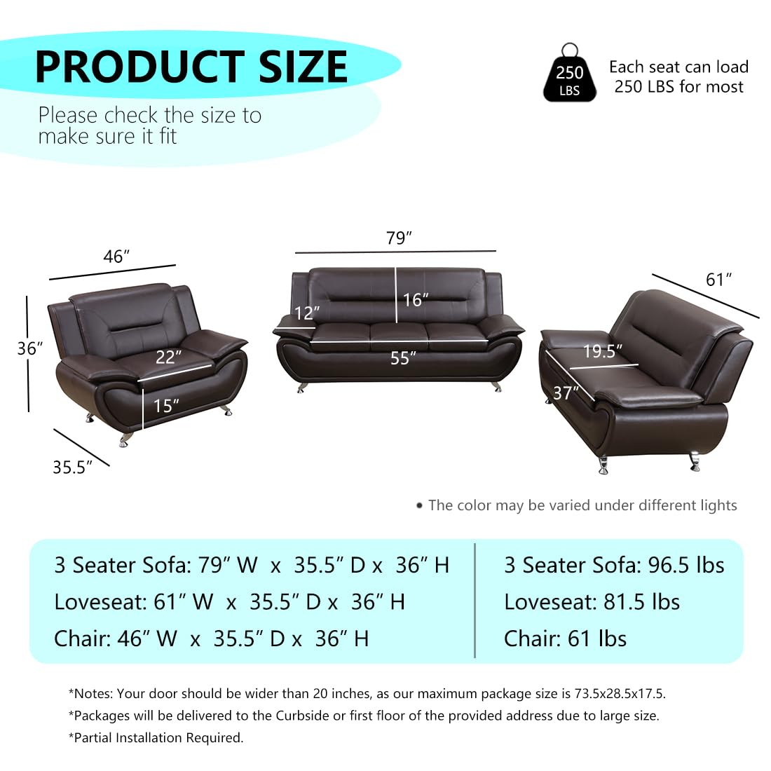 Leather Sofa Set, 2 Piece Living Room Furniture Set, Modern Couch and Loveseat Set with 3-Seater Sofa and Loveseat