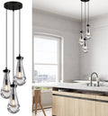 3-Light Raindrop Pendant Light Fixtures, Black Glass Pendant Lighting, Teardrops Modern Hanging Light for Entryway Foyer Kitchen Island Dining Living Room Hallway