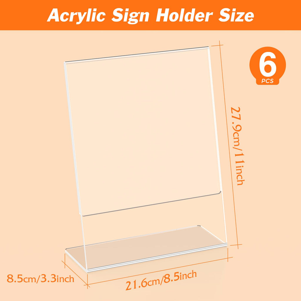 6 Pack Acrylic Sign Holder 8.5x11 Inches, L-Shape Flyer Holder Stand