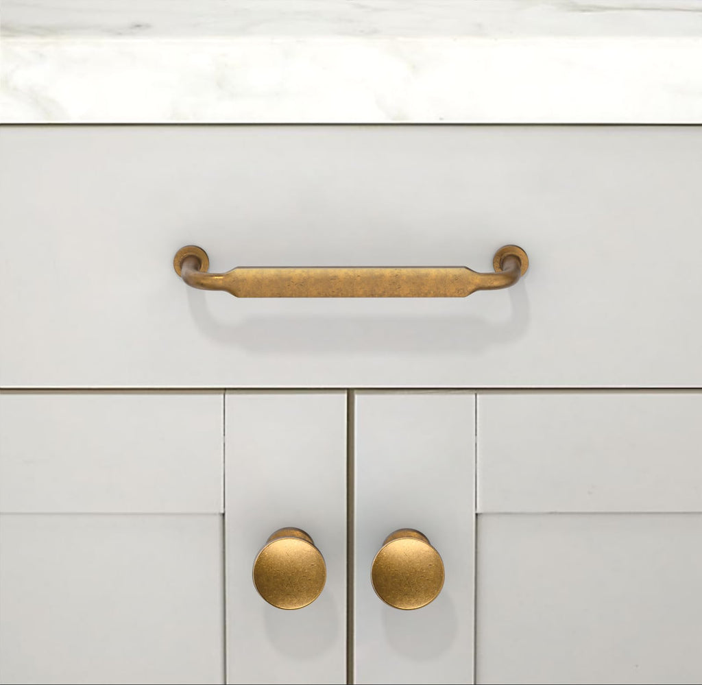 10 Pack Antique Brass Cabinet Knobs 1-1/5 Inch(30mm) Single Hole Cabinet Pulls Round Kitchen Cabinet Knobs Drawer