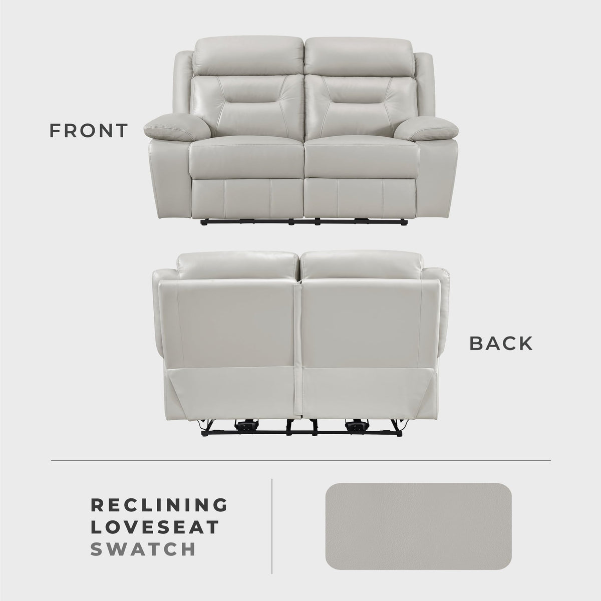 Top Grain Leather Match Power Double Recliner Loveseat, Silver