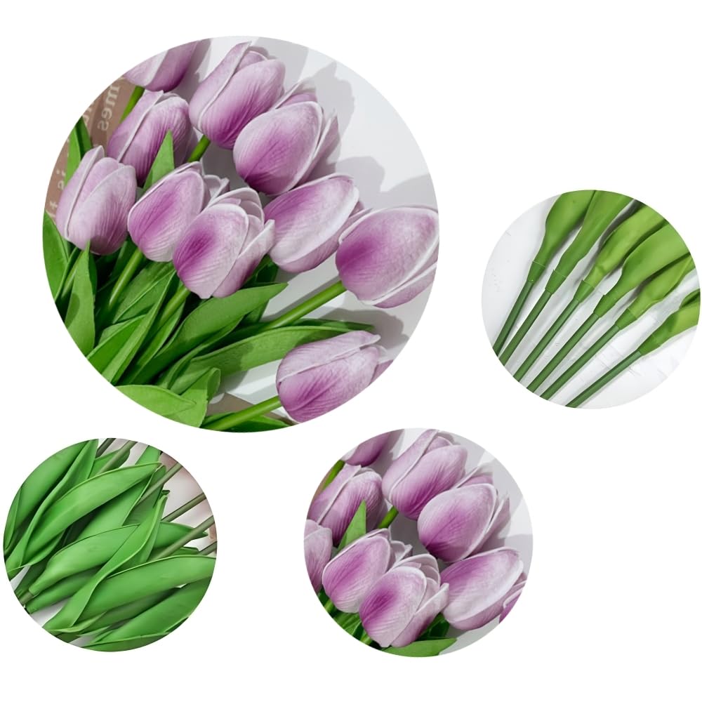 Artificial Tulips 30Pcs Real Touch PU Tulip Fake Purple