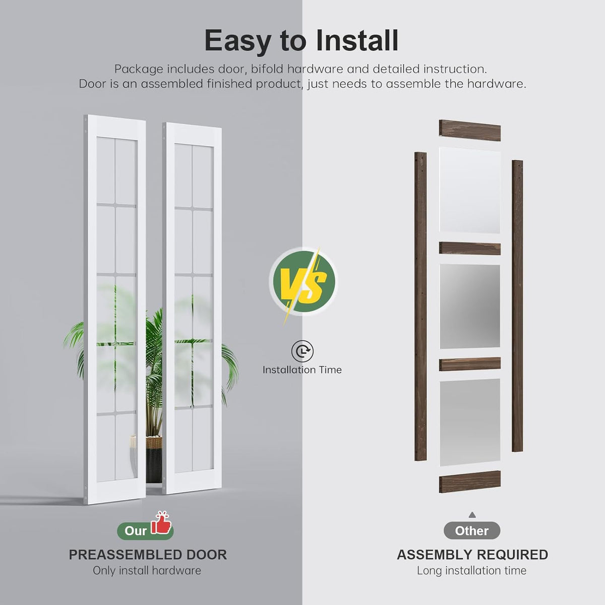 Bifold Barn Door 24x84 Inch (Double 12x84), Preassembled White Frosted Glass Cross Transparent Bifolding Door with 28"