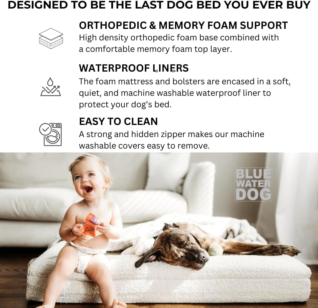 Luxury Boucle Orthopedic Memory Foam Dog Bed with Waterproof Liner and Machine Washable Cover with YKK Zippers