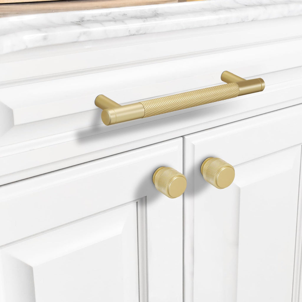 10 Pack 5Inch Kitchen Cabinet Handles Brushed Gold Knurled Cabinet Pulls Gold Drawer Pulls Kitchen Hardware