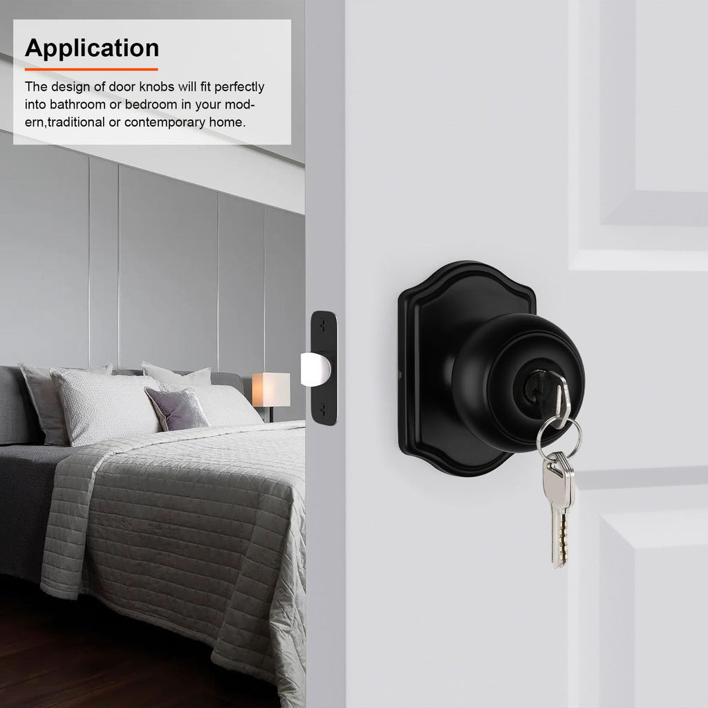 Black Entry Door Knob, Exterior Door Lock with Key 1 Pack