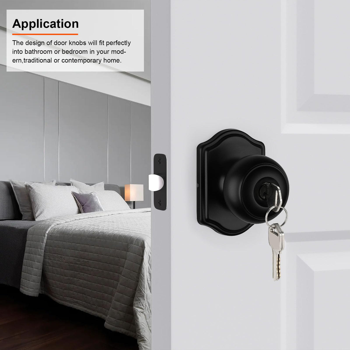 Black Entry Door Knob, Exterior Door Lock with Key 1 Pack