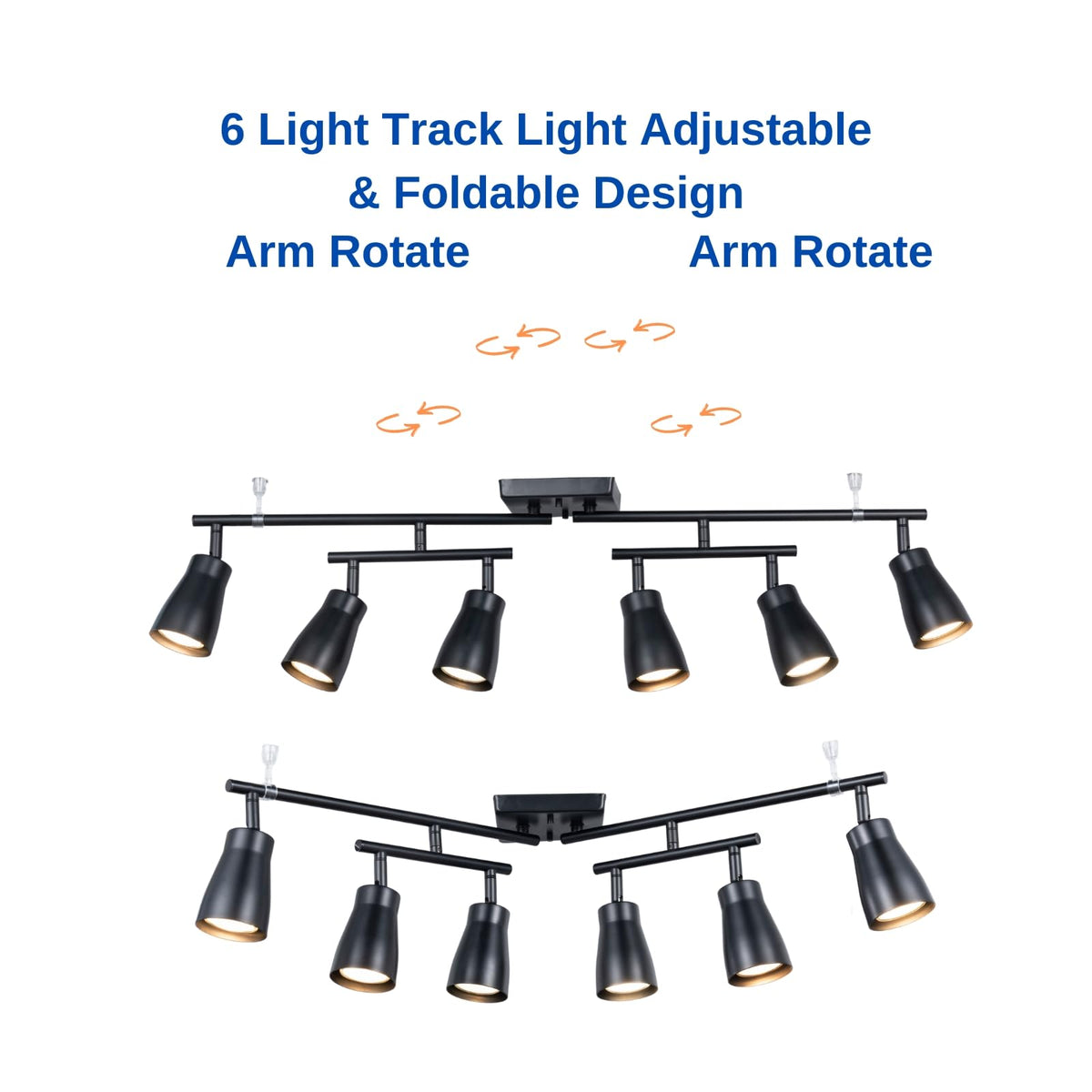 6 Light Modern Industrial Track Lighting Fixtures with Matte Black, Swivel Rotating Bar Ceiling Spotlight Adjustable