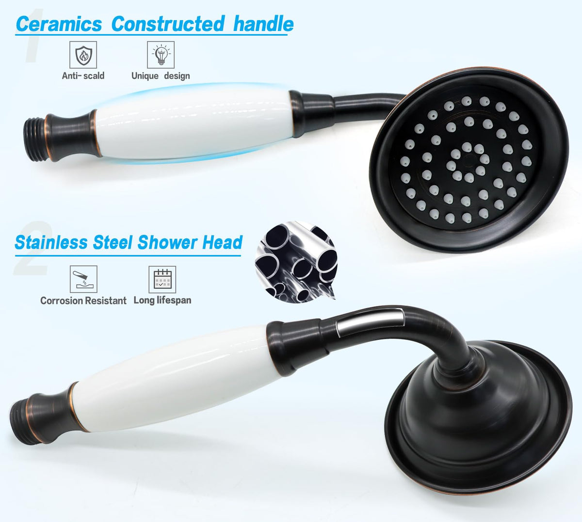 Vintage Hand-held Shower Rain Sprayer Telephone Shaped Ceramic Shower Head with 59 Inch Hose (Oil Rubbed Bronze)