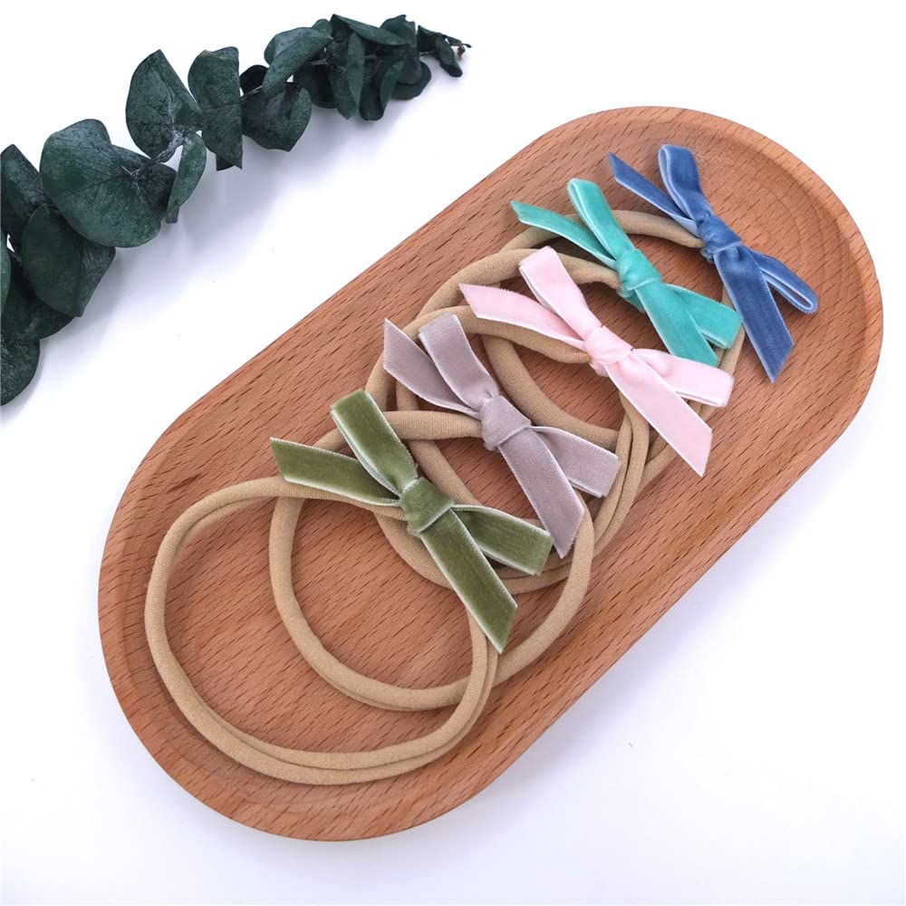 Velvet Bow Soft Stretchy Headbands for Newborn Infant Toddlers Hair Bow Elastic Bands Baby Girls Nylon Hairband