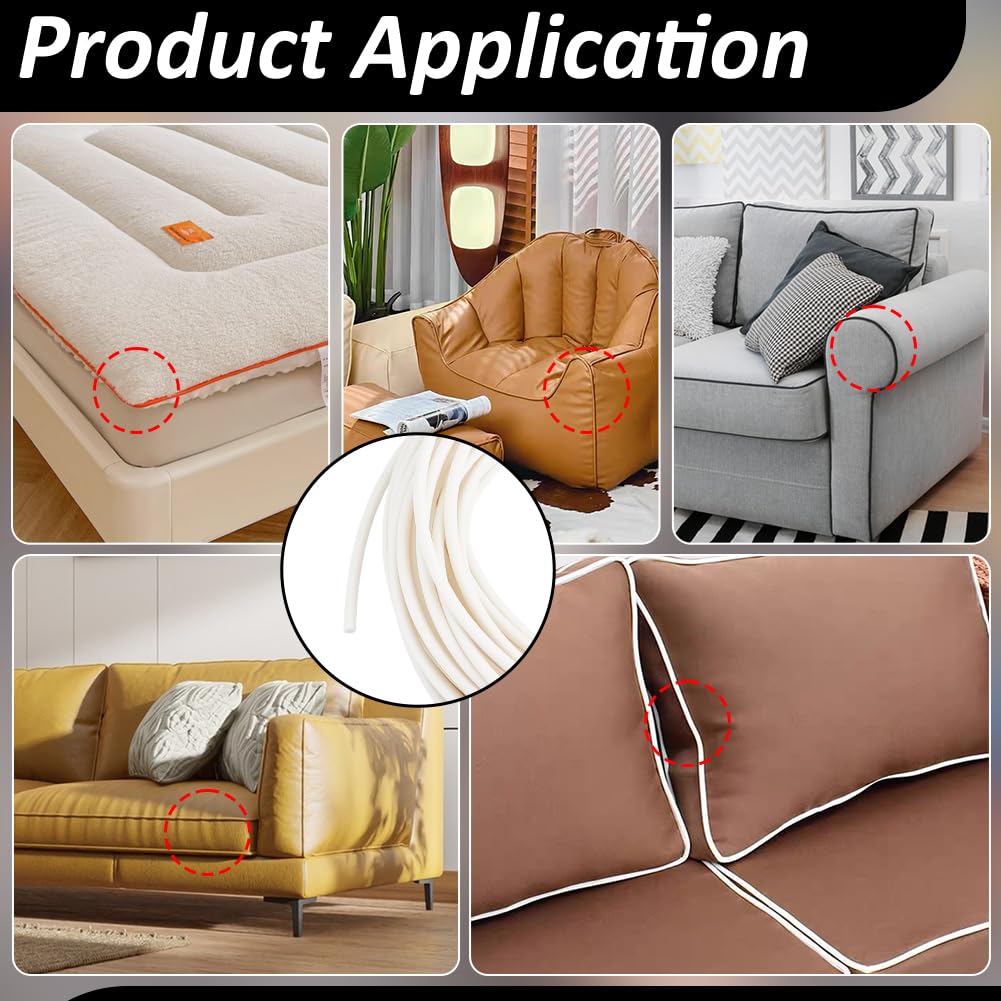 Upholstery Firm Plastic Foam Welt Cord Piping, 6mm White PVC Plastic Solid Piping Cord for Sofa, Chair - 21.8 Yards