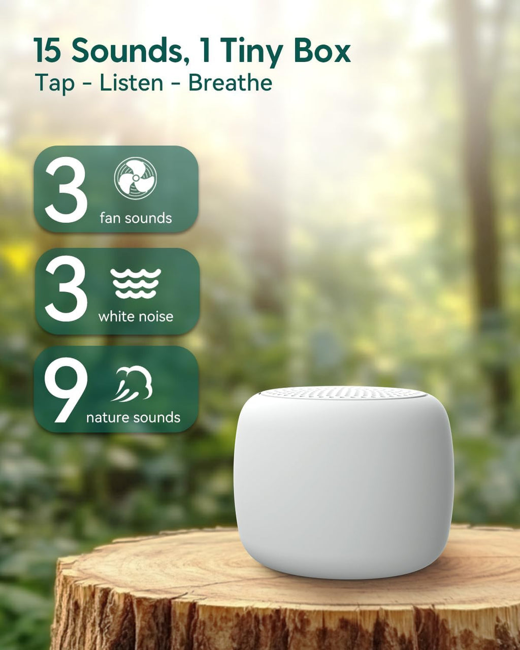 Portable White Noise Machine + Travel Case in Grey, for Adults Kids Baby