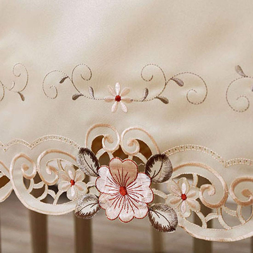 57" X 86" Oblong Beige Flower Embroidered Tablecloth, Vintage Classic Lace Floral Dining Table Cloth Table Cover