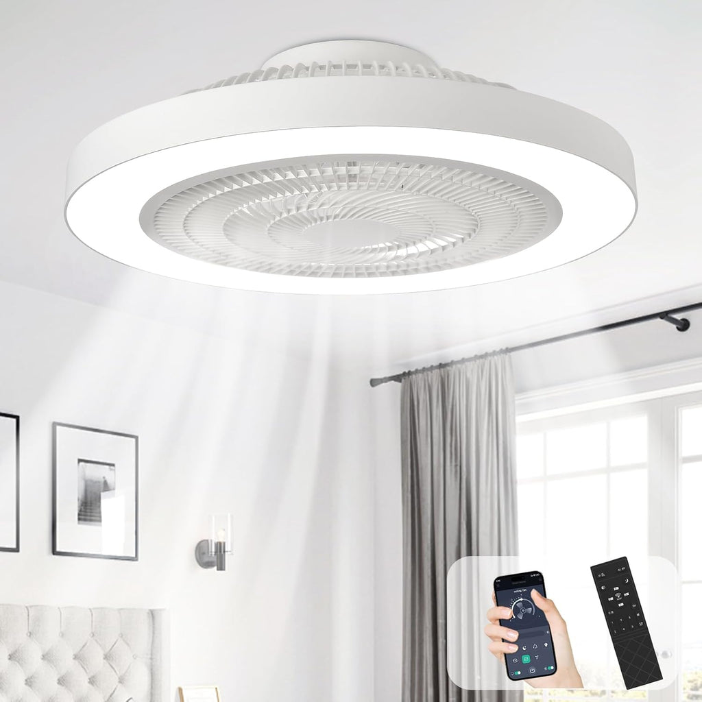 19" Smart Flush Mount Ceiling Fan with Light & Remote