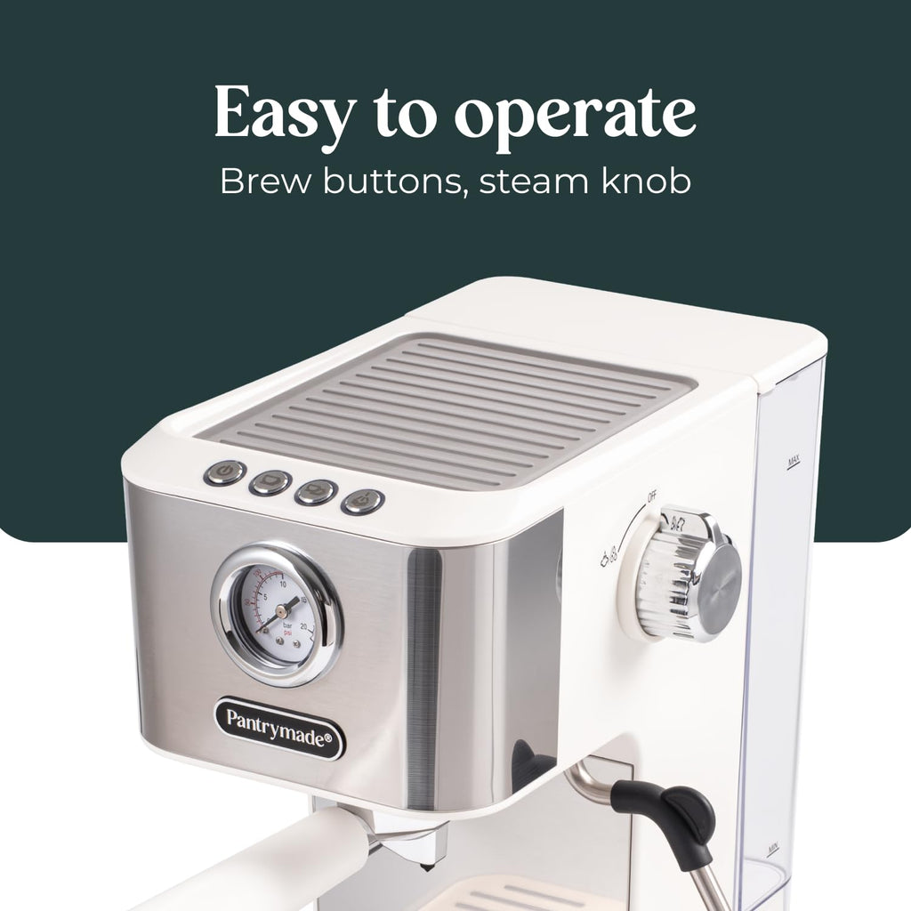 White Espresso Machine with Milk Frother & Pressure Gauge