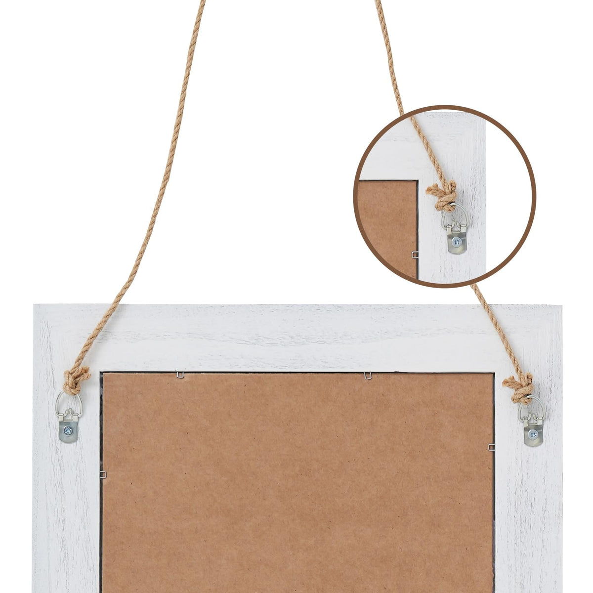 16" x 20" Farmhouse Wall Mirror with Shelf and Hemp Rope, White