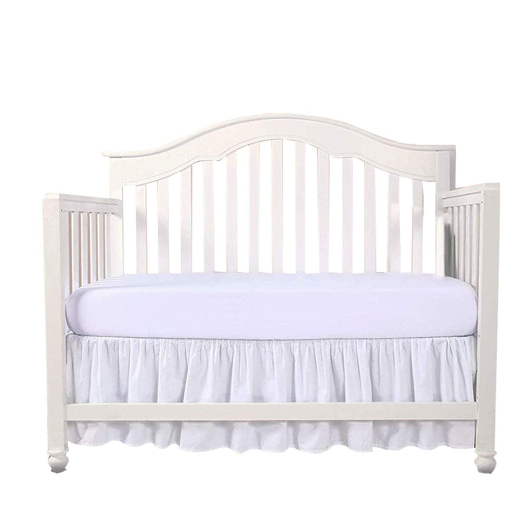 White Crib Bed Skirt- Dust Ruffle Bed Skirt, Toddler Bedding-14 Inch Drop-100% Natural Cotton Crib Bed Skirt for