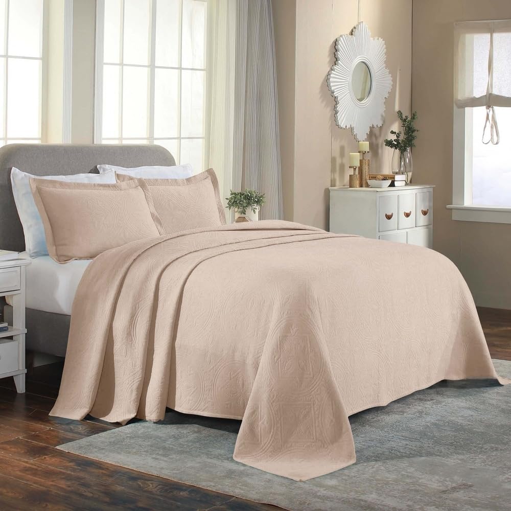 2 Piece Shabby Chic Bedding Raised Matelasse Woven Design Cotton Bedspread Twin Size Geometric Pattern | All Seasons