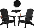 HDPE Folding Adirondack Chair Set of 2 with Cup Holder, Black | SGS Tested, Wooden Textured, Heavy All-Weather HDPE