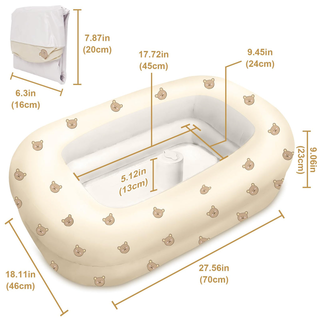 Inflatable Baby Bathtub with Built-in Air Pump, Cute Bear