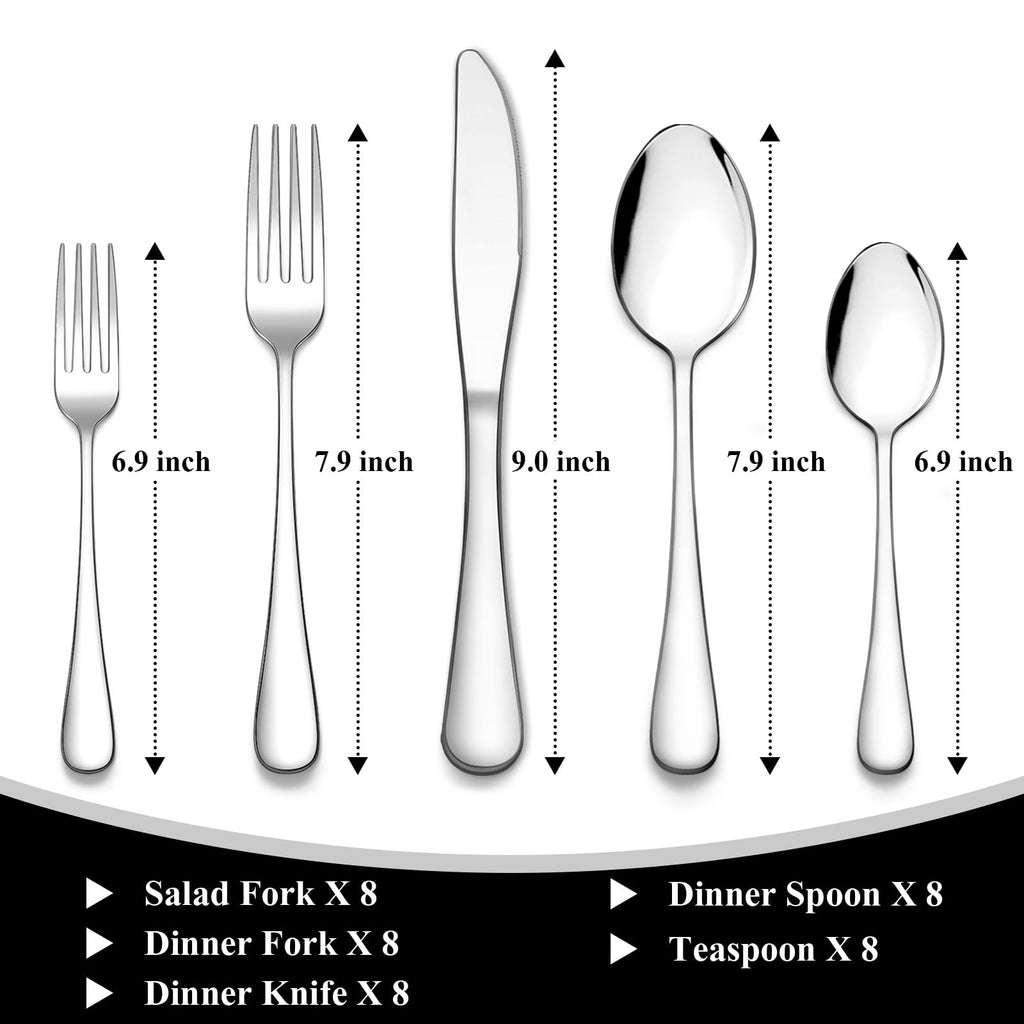 40-Piece Silverware Set, Stainless Steel Flatware Set Service for 8, Include Knife/Fork/Spoon, Mirror Polished